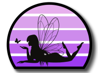 A purple vinyl decal sticker of a fairy with a butterfly