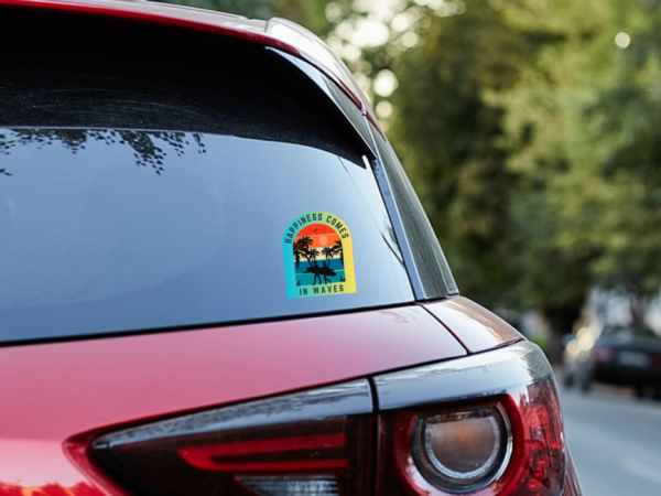 Happiness Comes In Waves surf surfing beach vinyl bumper sticker ocean San Diego - Image 4