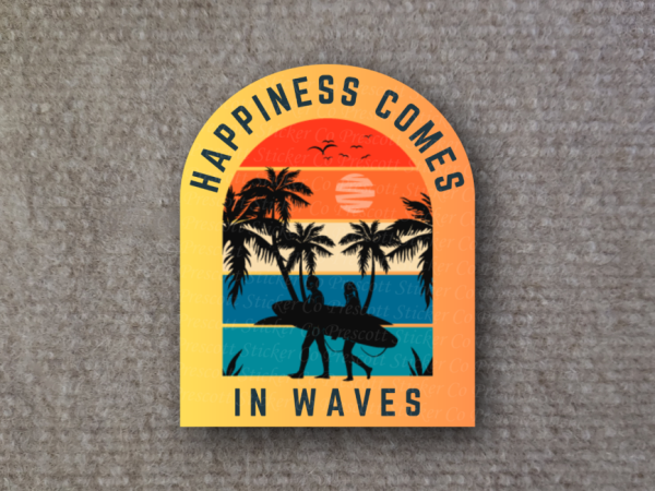 Happiness Comes In Waves surf surfing beach vinyl bumper sticker ocean San Diego - Image 6