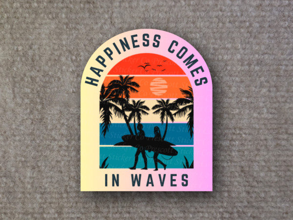 Happiness Comes In Waves surf surfing beach vinyl bumper sticker ocean San Diego - Image 7