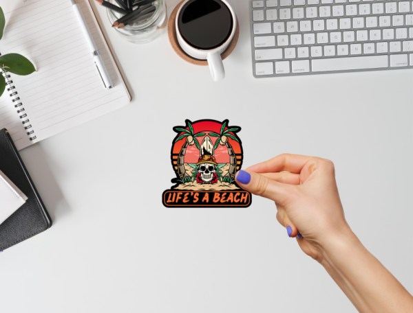 Life Is A Beach Vinyl Window Laptop Bumper Sticker Decal Pirate Palm Tree - Image 3