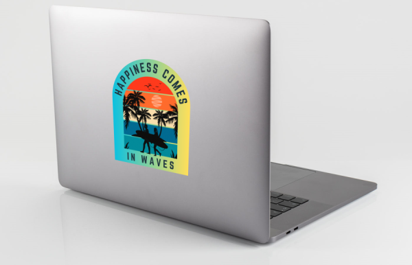Happiness Comes In Waves surf surfing beach vinyl bumper sticker ocean San Diego - Image 2