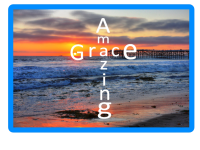 Image of the words amazing grace in stylish font on ocean sunset backgroun