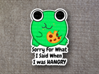 Image of funny frog saying sorry for what i said when i was hangry