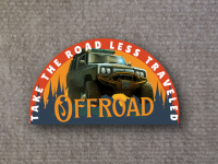 Image of off road vehicle with text take the road less travelled