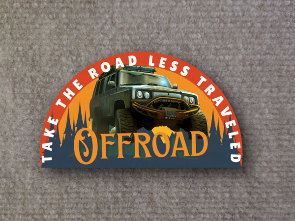 Image of off road vehicle with text take the road less travelled