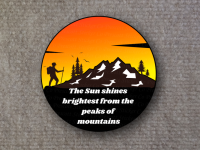 Image of hiker on mountain with text Sun Shines Brightest From Mountain Top