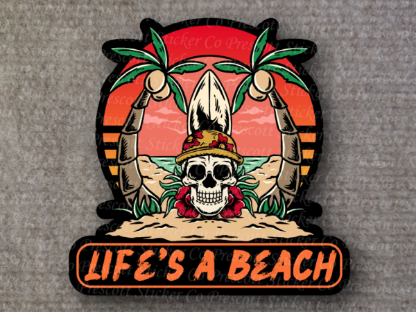 Life Is A Beach Vinyl Window Laptop Bumper Sticker Decal Pirate Palm Tree