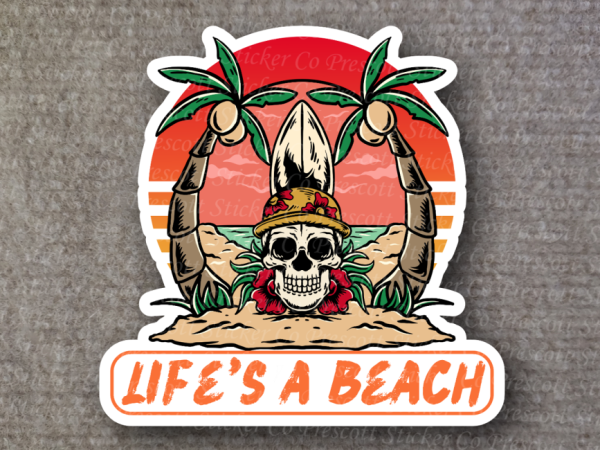 Life Is A Beach Vinyl Window Laptop Bumper Sticker Decal Pirate Palm Tree - Image 6