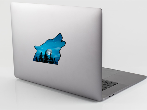 Wolf Howl At The Moon Vinyl Window Laptop Bumper Sticker Decal - Image 2