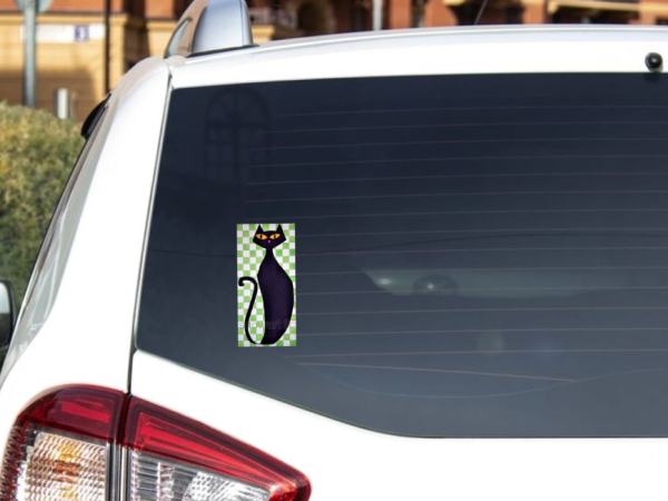 Black Cat on Green Checkerboard by Snowart (artist) Vinyl Window Laptop Bumper Sticker Decal - Image 8