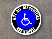 image of wheelchair inside circle with text not all disabilities are invisible