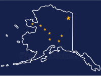 Image of Alaska state outline with colorful Alaska state flag background