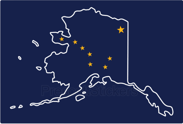 Image of Alaska state outline with colorful Alaska state flag background