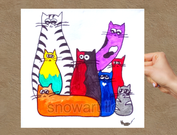 Multicolor Cats by Snowart (artist) Vinyl Window Laptop Bumper Sticker Decal - Image 2