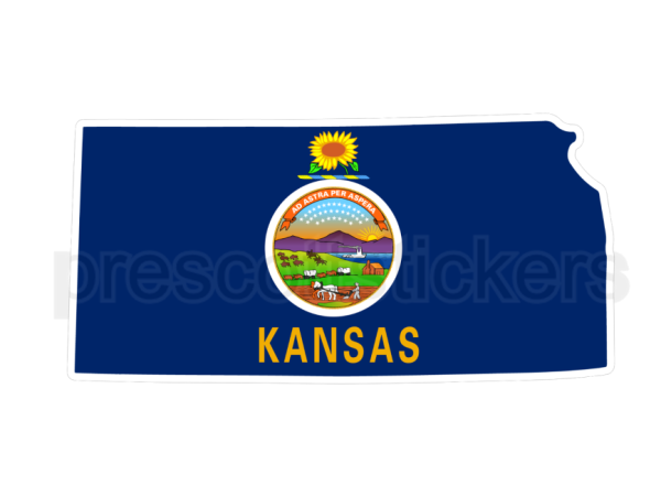 Colorful unique image of Kansas State Flag with state outline