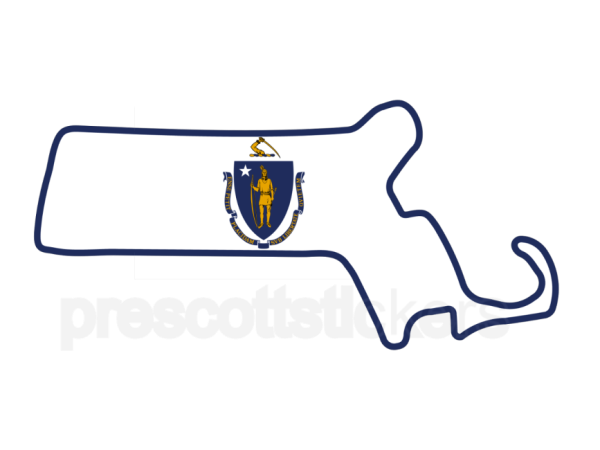 Colorful unique image of Massachusetts State Flag with state outline