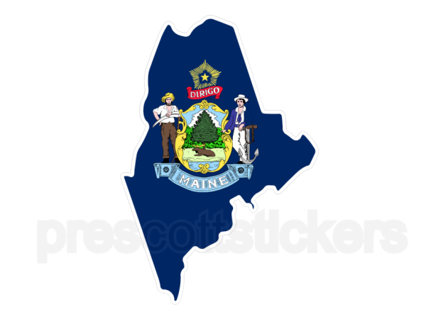 Colorful unique image of Maine State Flag with state outline