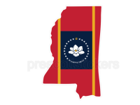 Colorful unique image of Mississippi State Flag with state outline