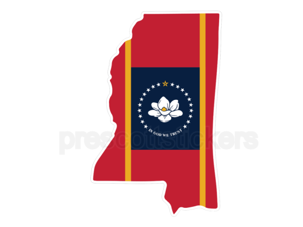 Colorful unique image of Mississippi State Flag with state outline