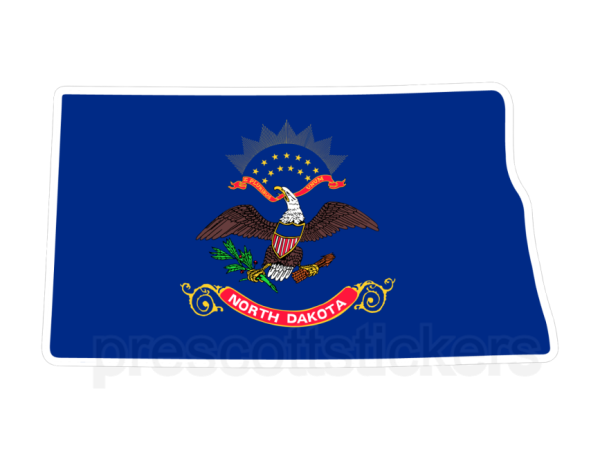 Colorful unique image of North Dakota State Flag with state outline