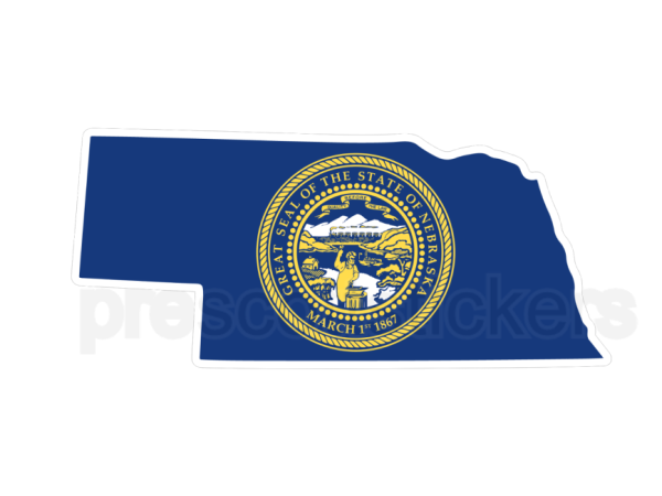 Colorful unique image of Nebraska State Flag with state outline