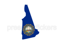 Colorful unique image of New Hampshire State Flag with state outline