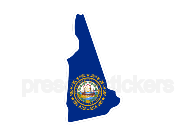 Colorful unique image of New Hampshire State Flag with state outline