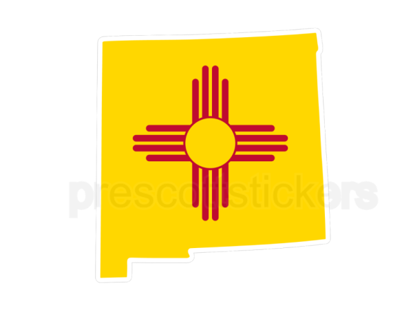 Colorful unique image of New Mexico State Flag with state outline