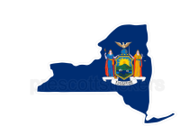 Colorful unique image of New York State Flag with state outline