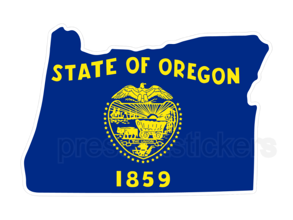 Colorful unique image of Oregon State Flag with state outline