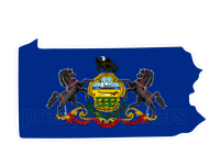 Colorful unique image of Pennsylvania State Flag with state outline