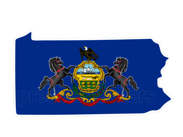 Colorful unique image of Pennsylvania State Flag with state outline