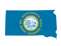 Colorful unique image of South Dakota State Flag with state outline