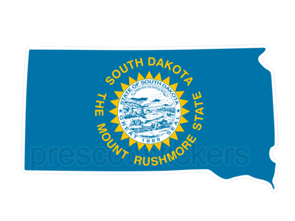 Colorful unique image of South Dakota State Flag with state outline