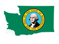 Colorful unique image of Washington State Flag with state outline