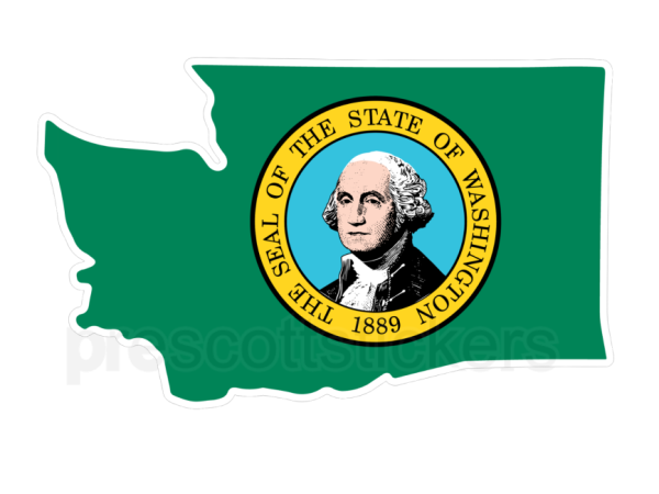 Colorful unique image of Washington State Flag with state outline