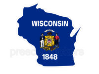 Colorful unique image of Wisconsin State Flag with state outline