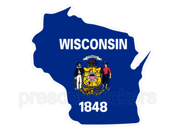 Colorful unique image of Wisconsin State Flag with state outline