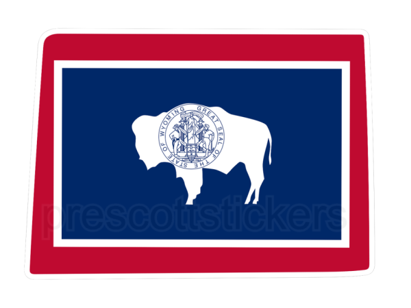 Colorful unique image of Wyoming State Flag with state outline