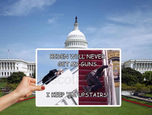 Biden Will Never Get My Guns - I Keep 'Em Upstairs Vinyl Window Laptop Bumper Sticker Decal - Image 2